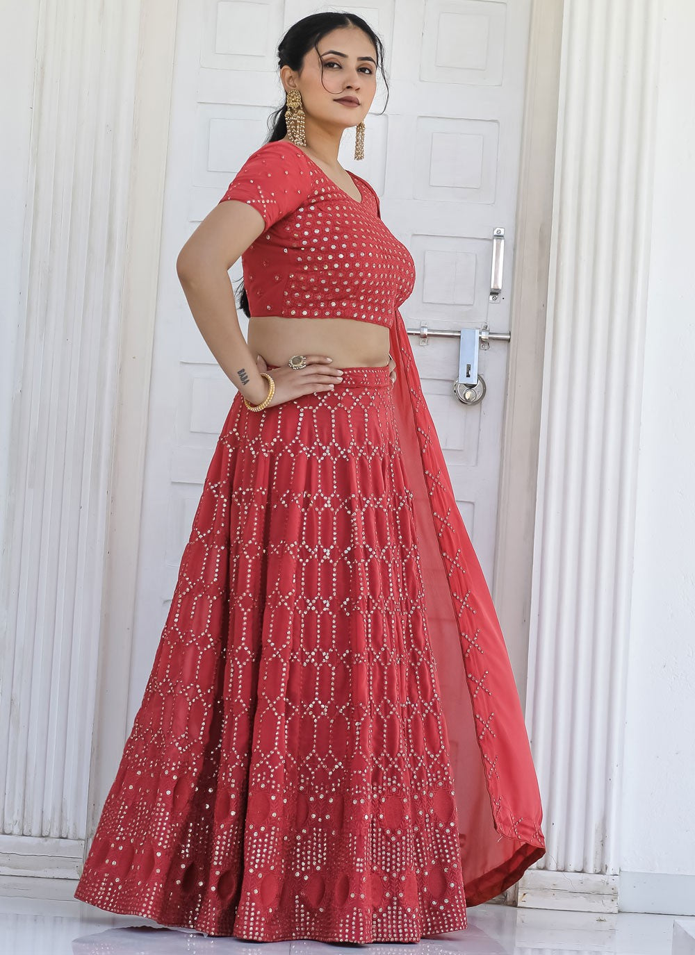 Embroidered Faux Georgette A - Line Lehenga - L2095