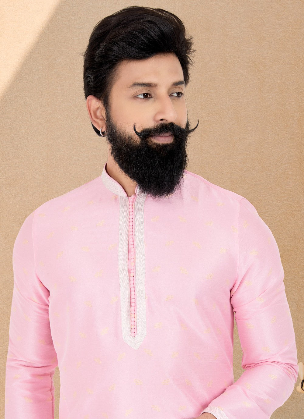 Jacquard Work Banarasi Silk, Jacquard Pink Kurta Pyjama - M4938