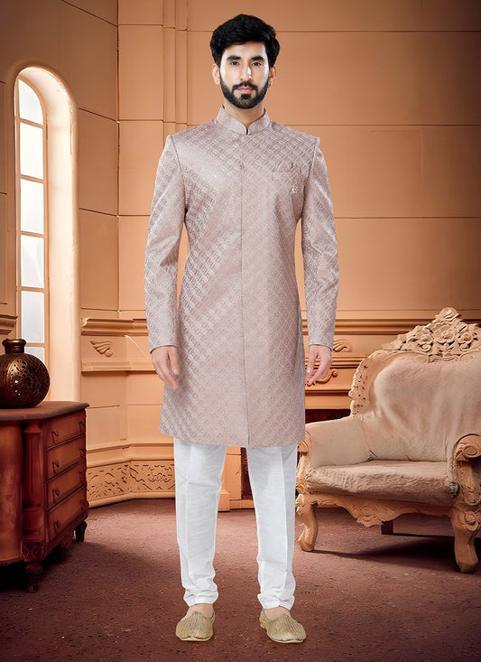 Embroidered Silk Pink Indo Western Sherwani - M4319