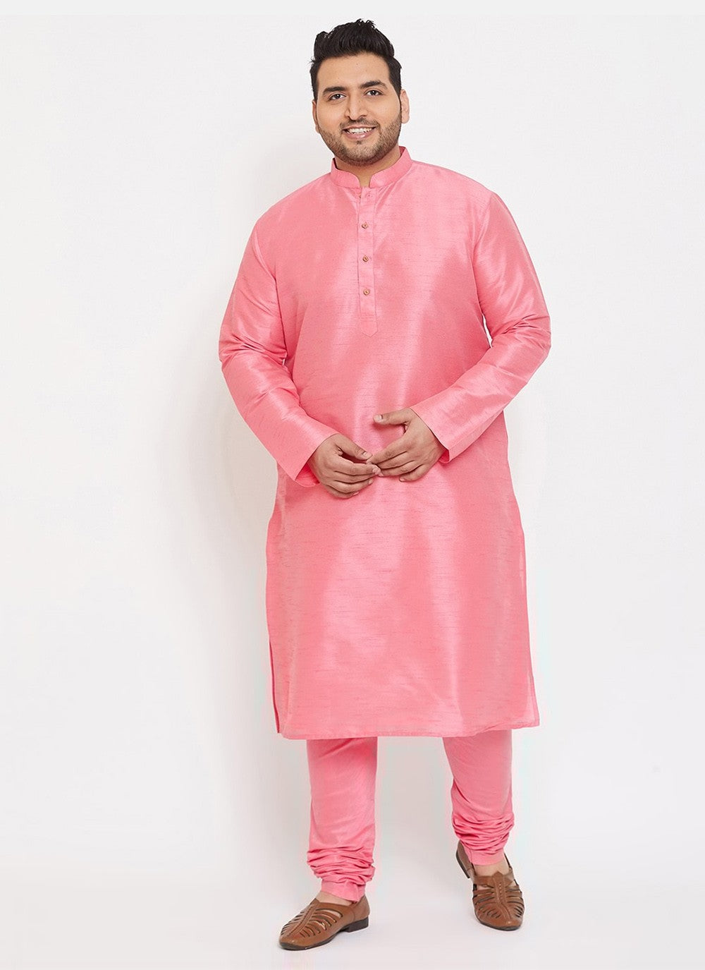 Plain Dupion Silk Pink Kurta Pyjama - M2630