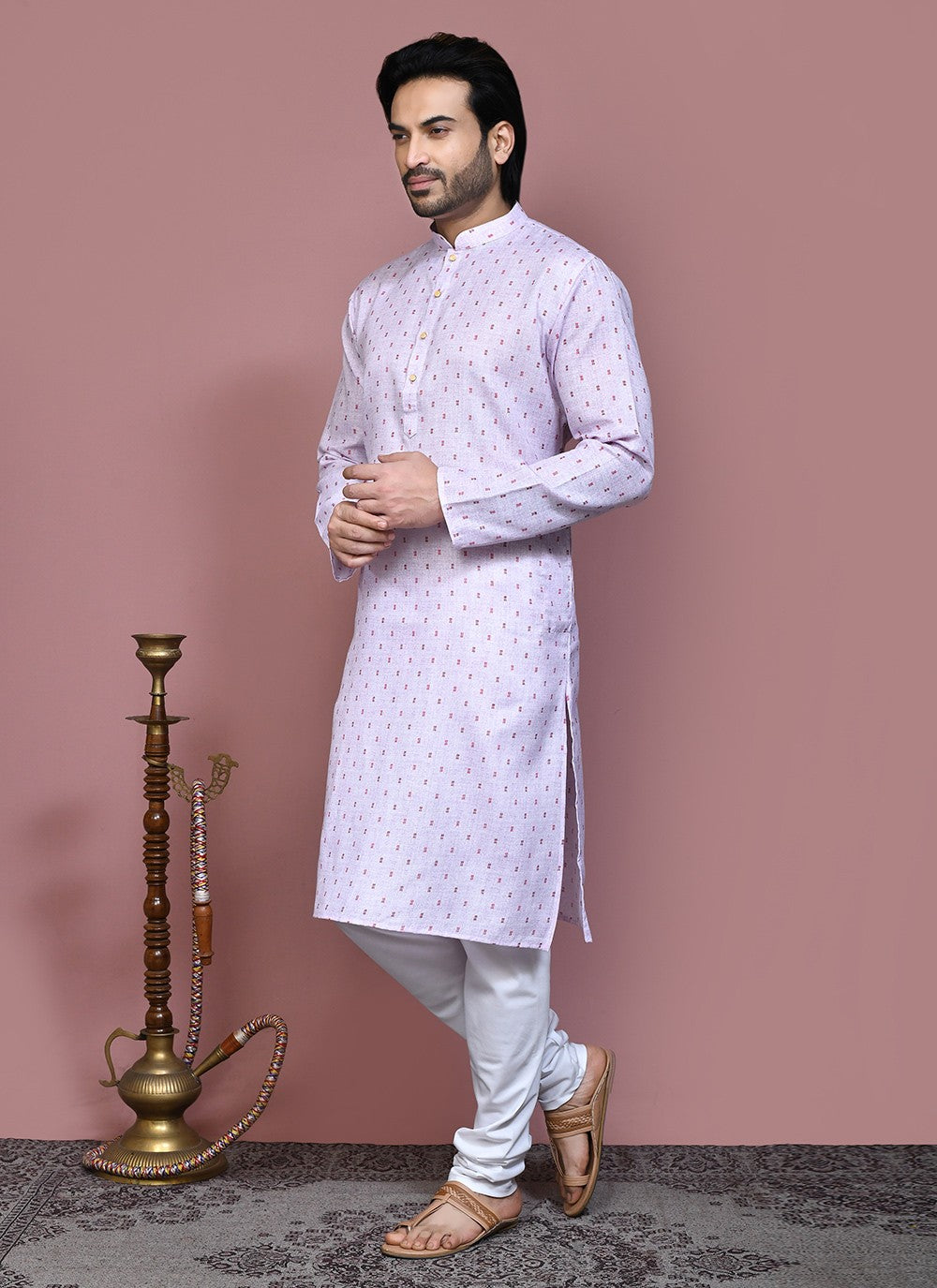 Printed Cotton Pink Kurta Pyjama - M7918