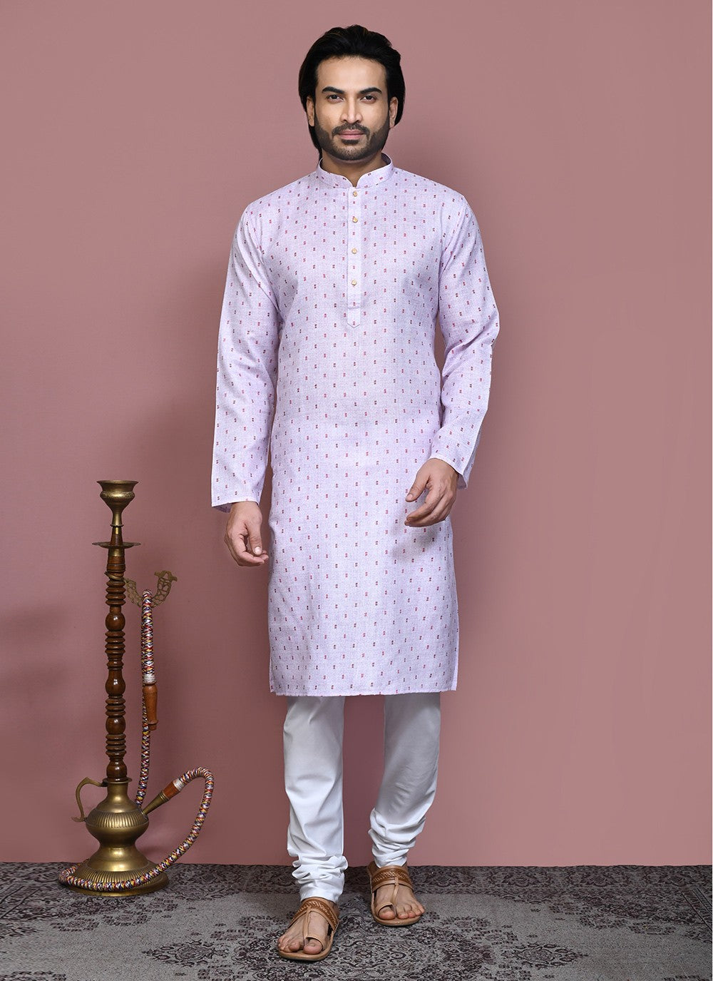 Printed Cotton Pink Kurta Pyjama - M7918