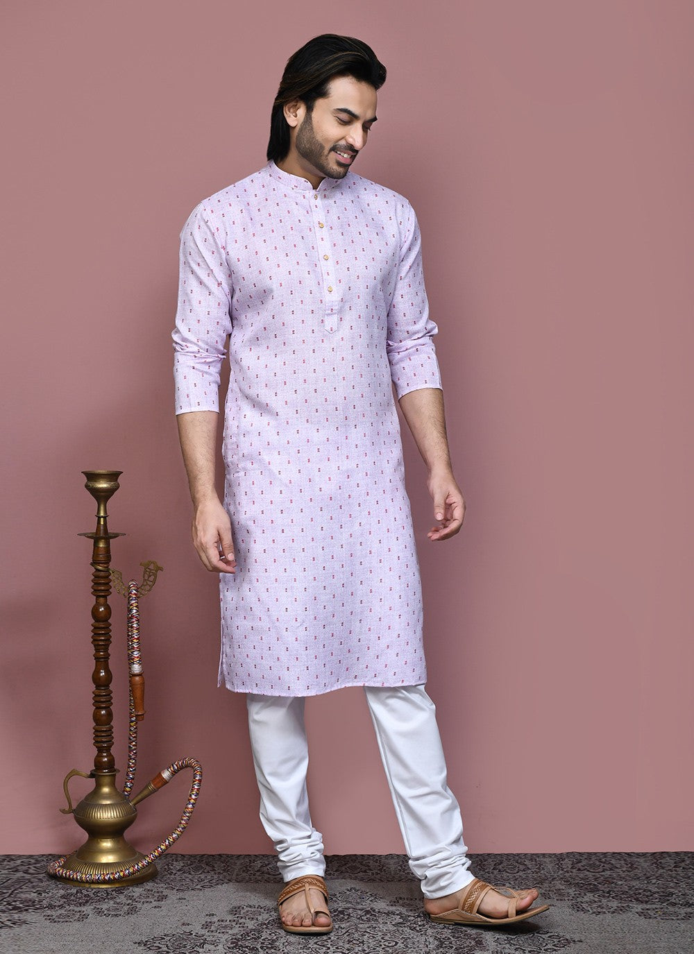 Printed Cotton Pink Kurta Pyjama - M7918