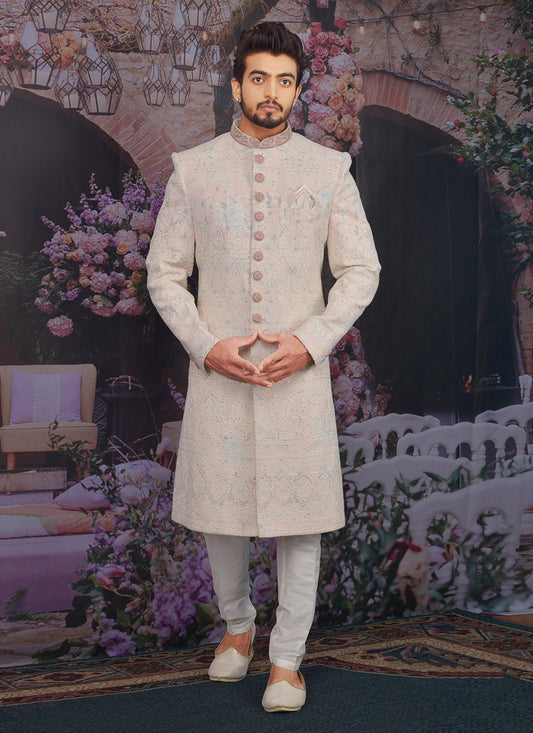 Embroidered Georgette, Lucknowi Pink Sherwani - M3296