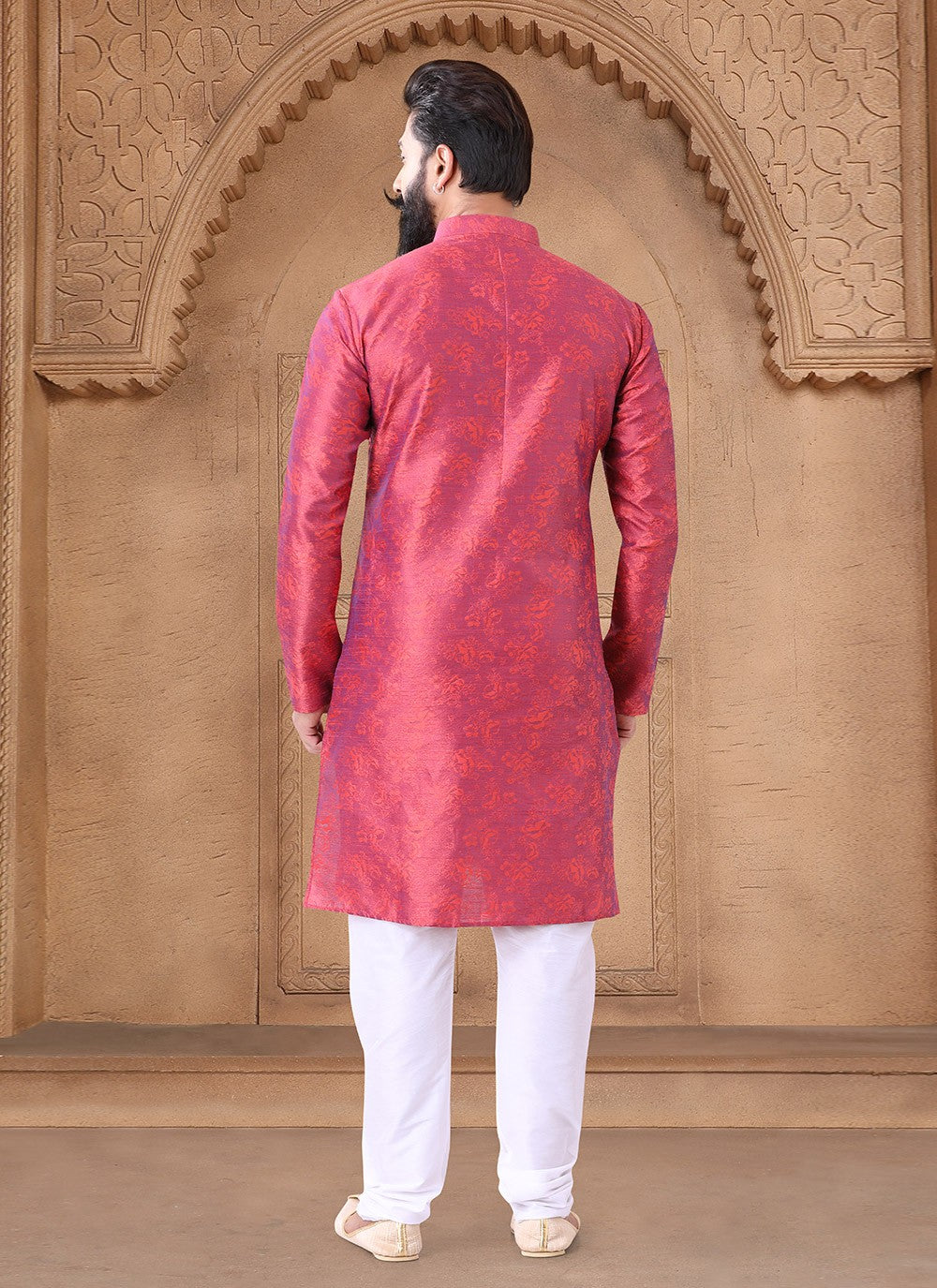 Fancy Work Jacquard Pink Kurta - M7656