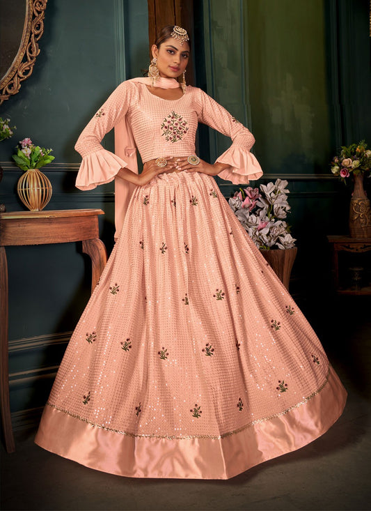 Embroidered Faux Georgette A - Line Lehenga - L0393