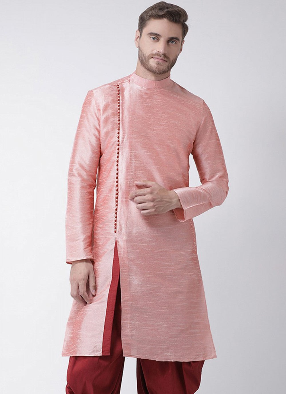 Plain Art Dupion Silk Pink Kurta - M1334