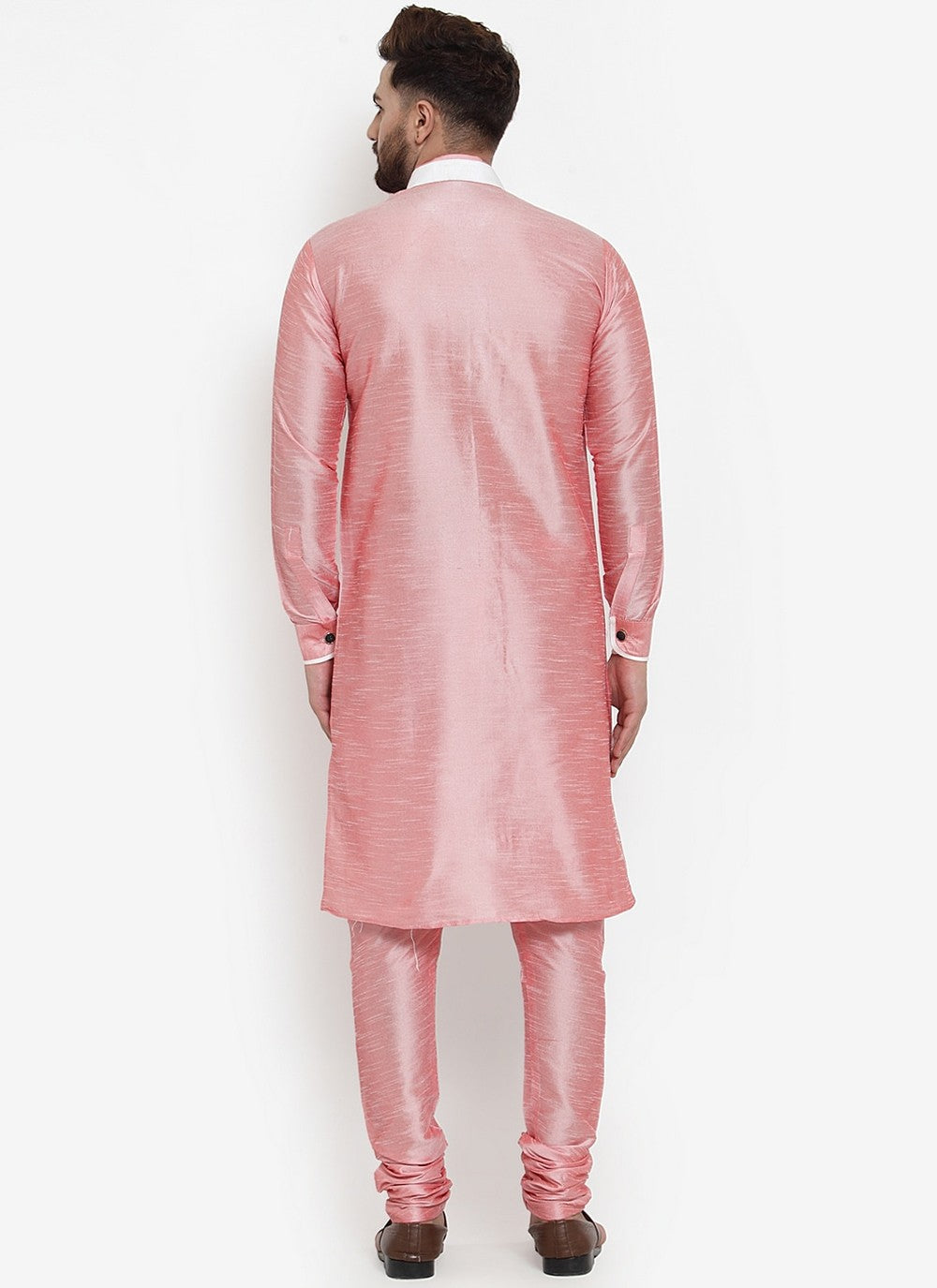 Plain Banarasi Silk Pink Kurta Pyjama - M2460