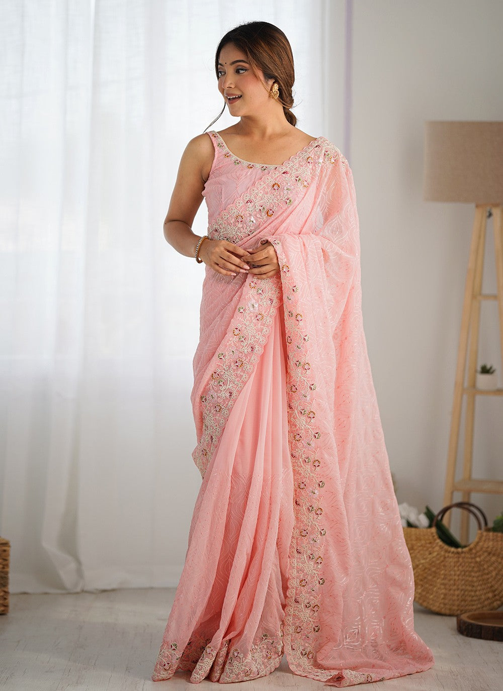 Classic Embroidered Georgette Saree - S8551