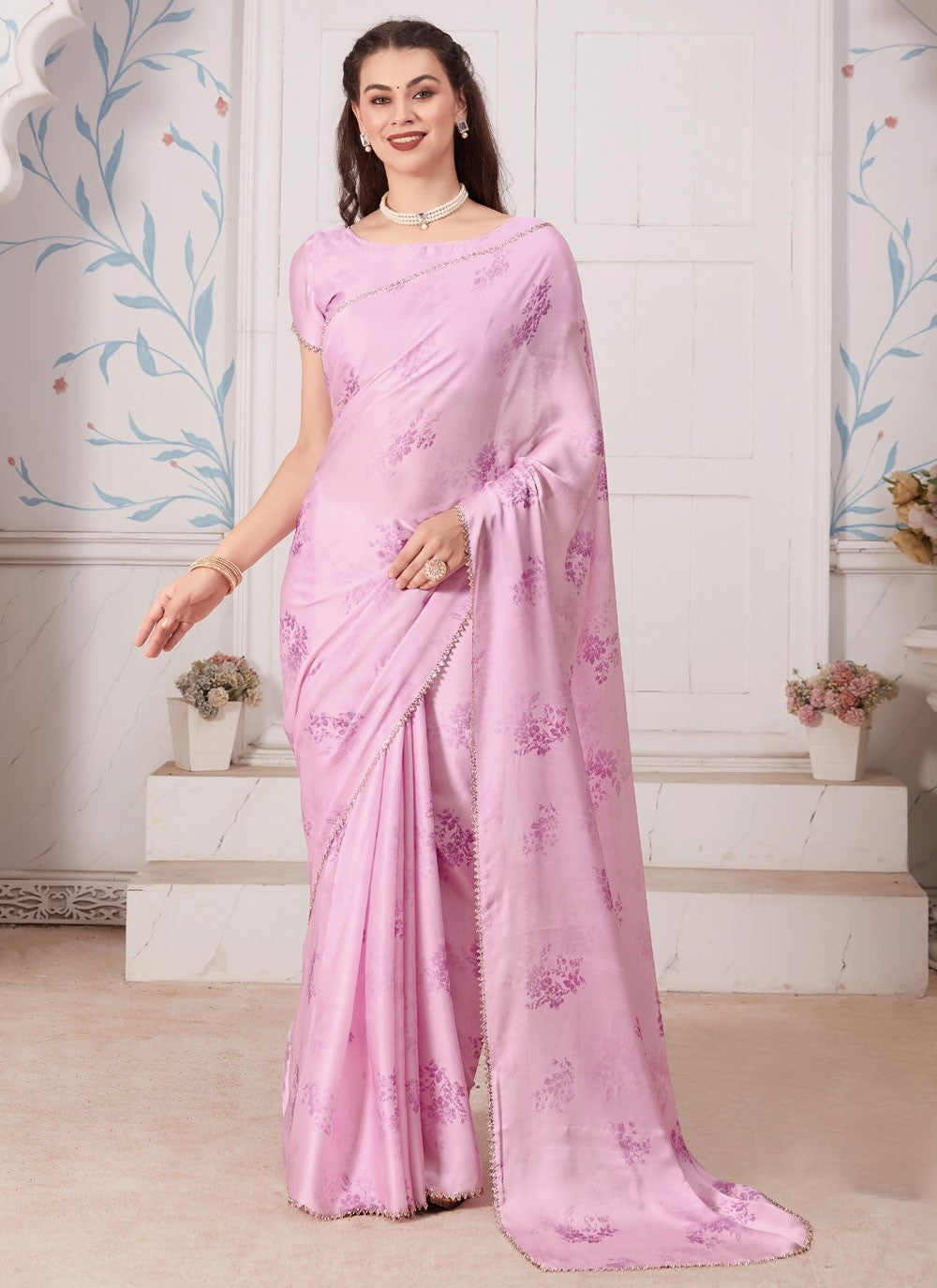 Classic Digital Print Georgette Satin Saree - S5749