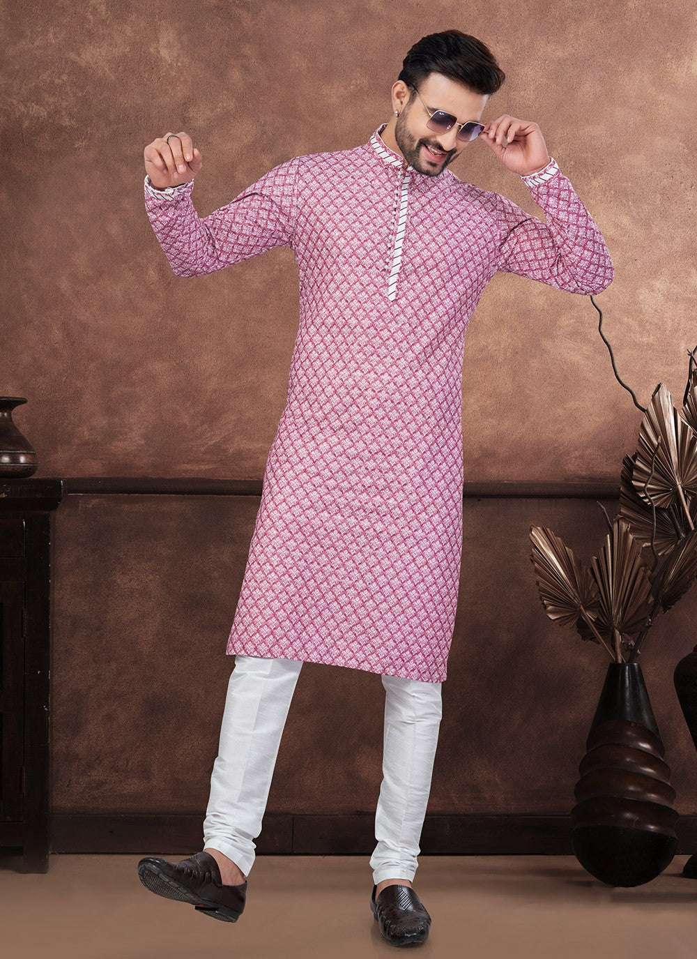 Digital Print Rayon Pink Kurta Pyjama - M8701