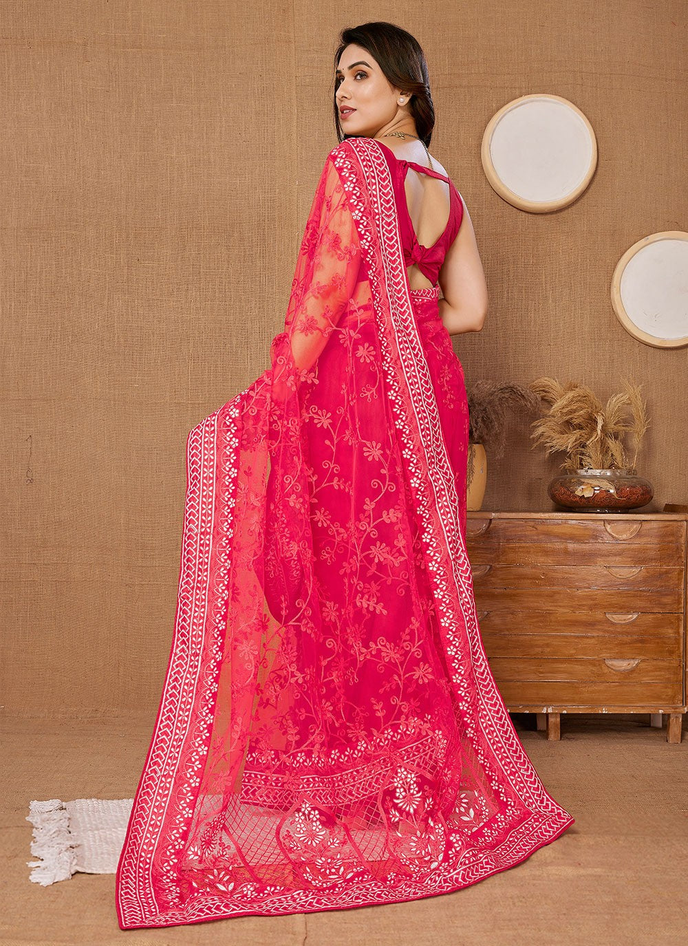 Classic Embroidered Net Saree - S5975