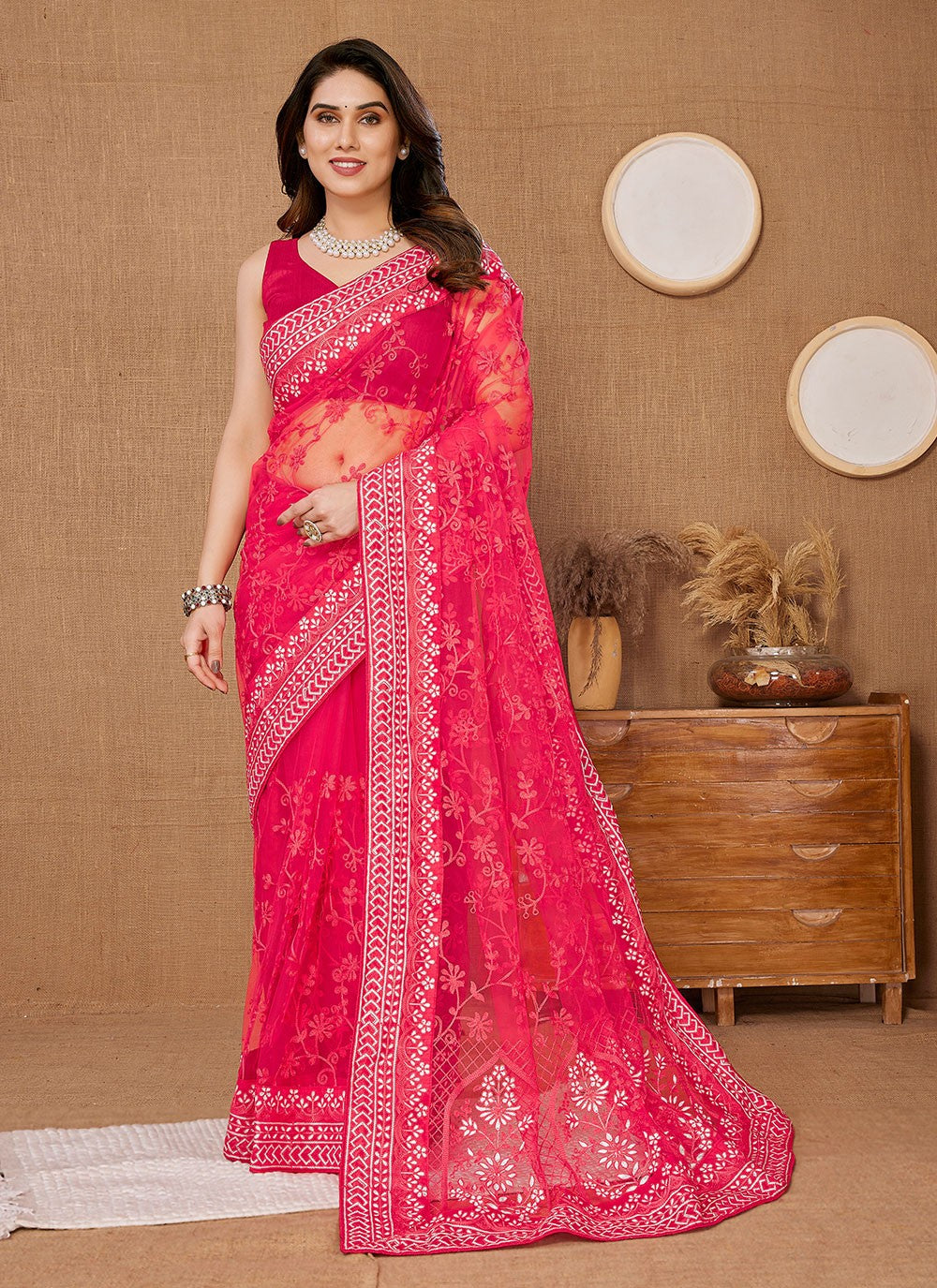 Classic Embroidered Net Saree - S5975