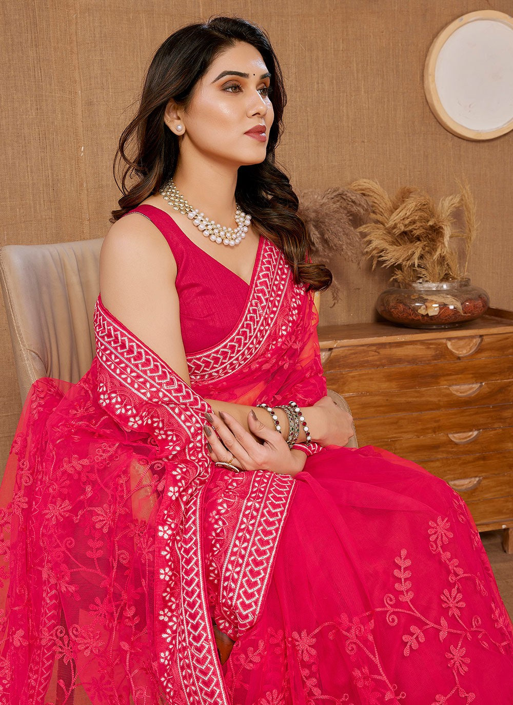 Classic Embroidered Net Saree - S5975