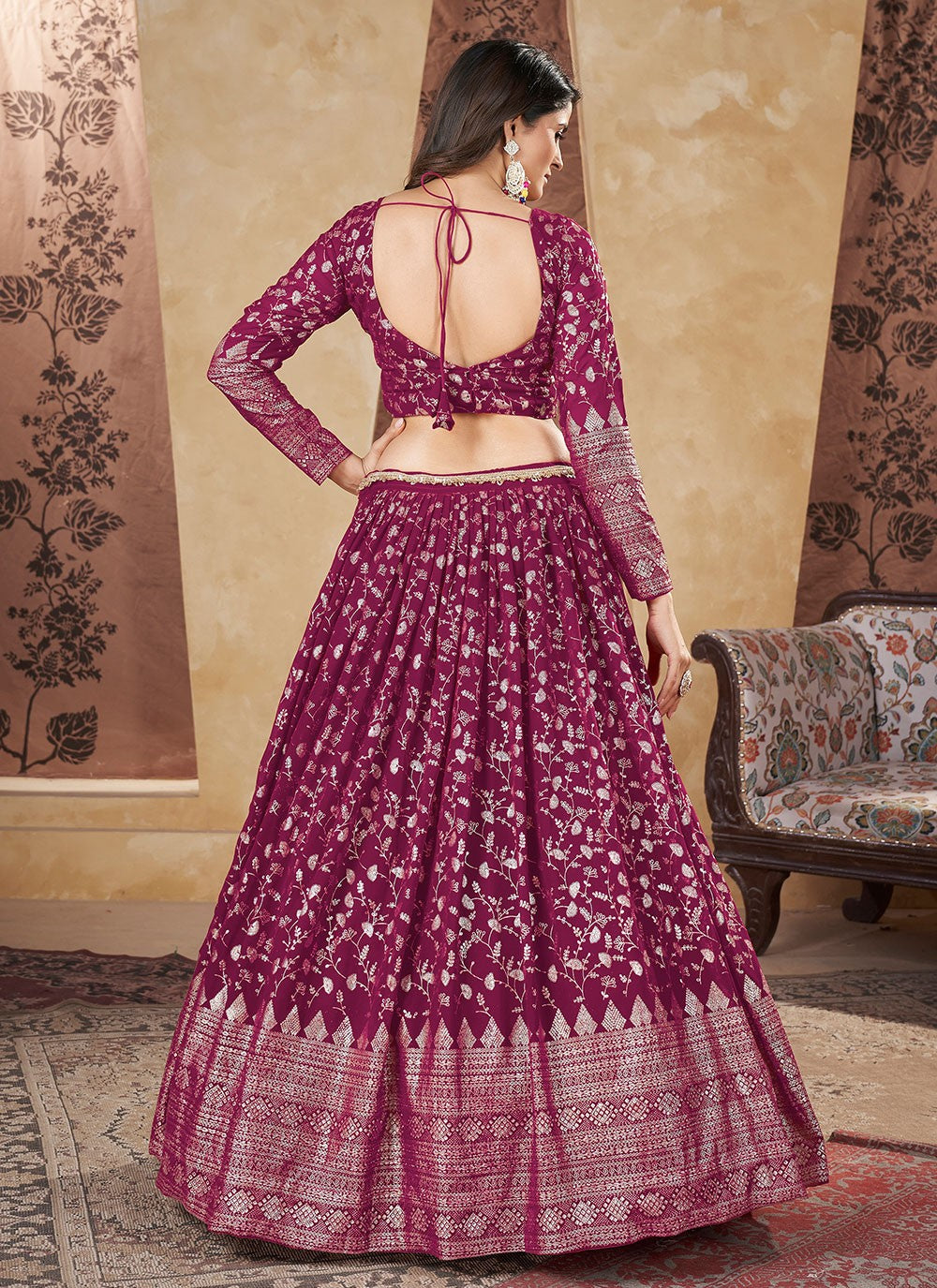 Foliage Prints Georgette A - Line Lehenga - L1668