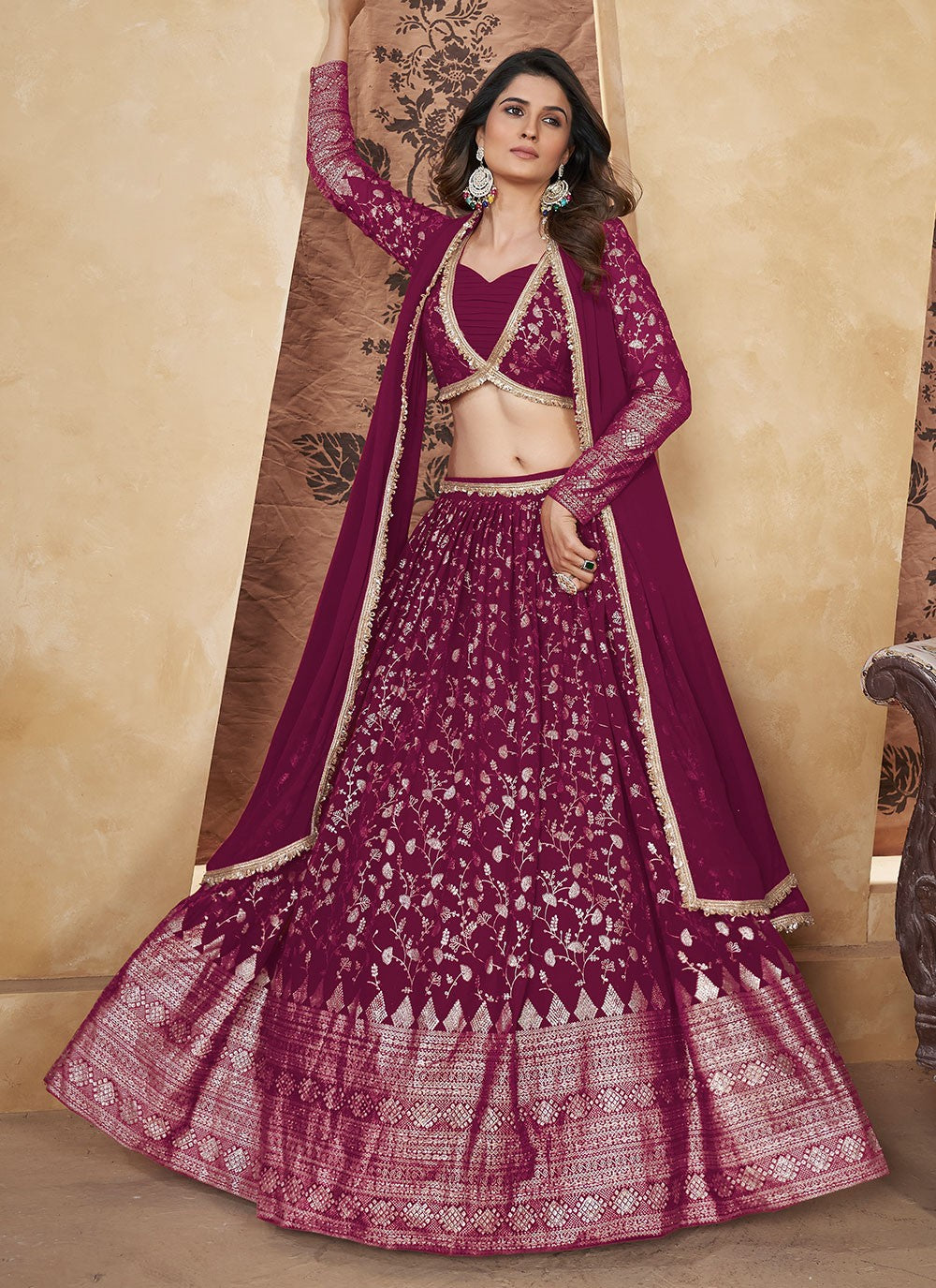 Foliage Prints Georgette A - Line Lehenga - L1668