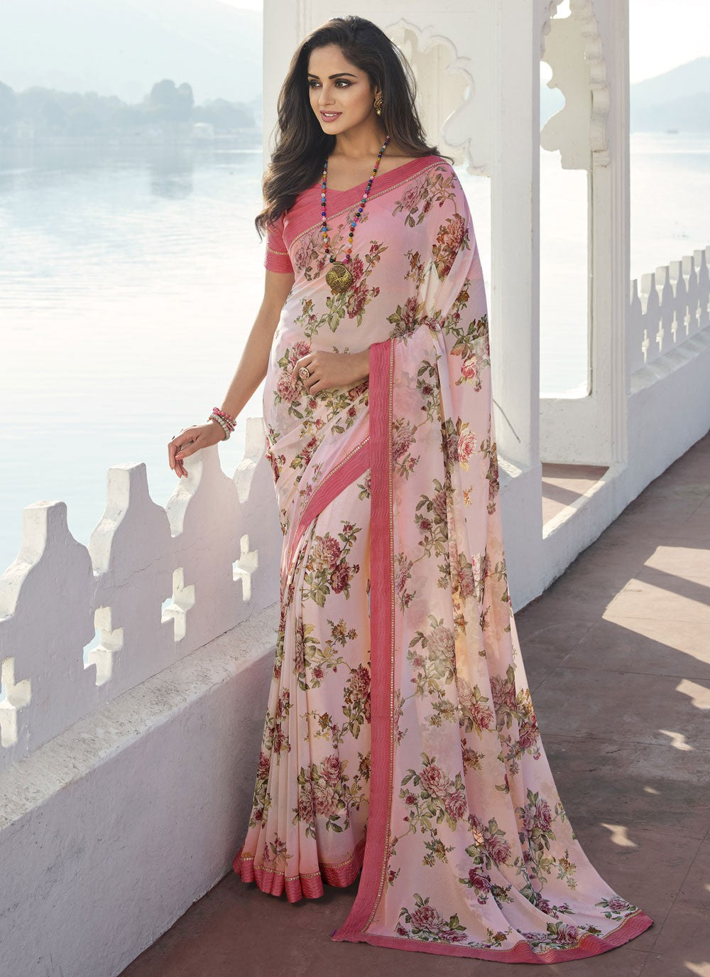 Trendy Printed Georgette Saree - S2890