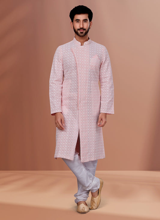 Embroidered Georgette Pink Kurta Pyjama - M4968