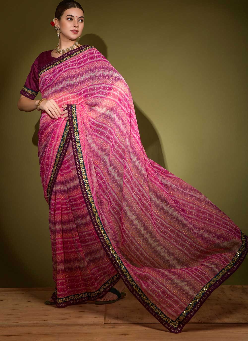 Classic Foliage Prints Georgette Saree - S2591