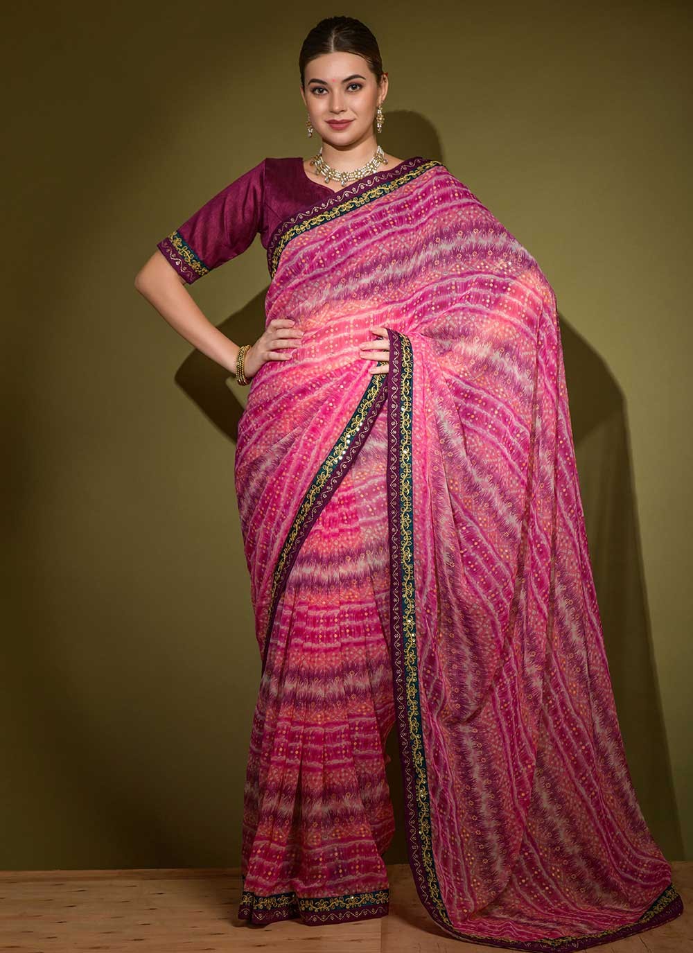 Classic Foliage Prints Georgette Saree - S2591