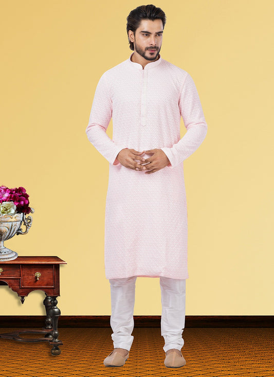 Embroidered Georgette Pink Kurta Pyjama - M3738