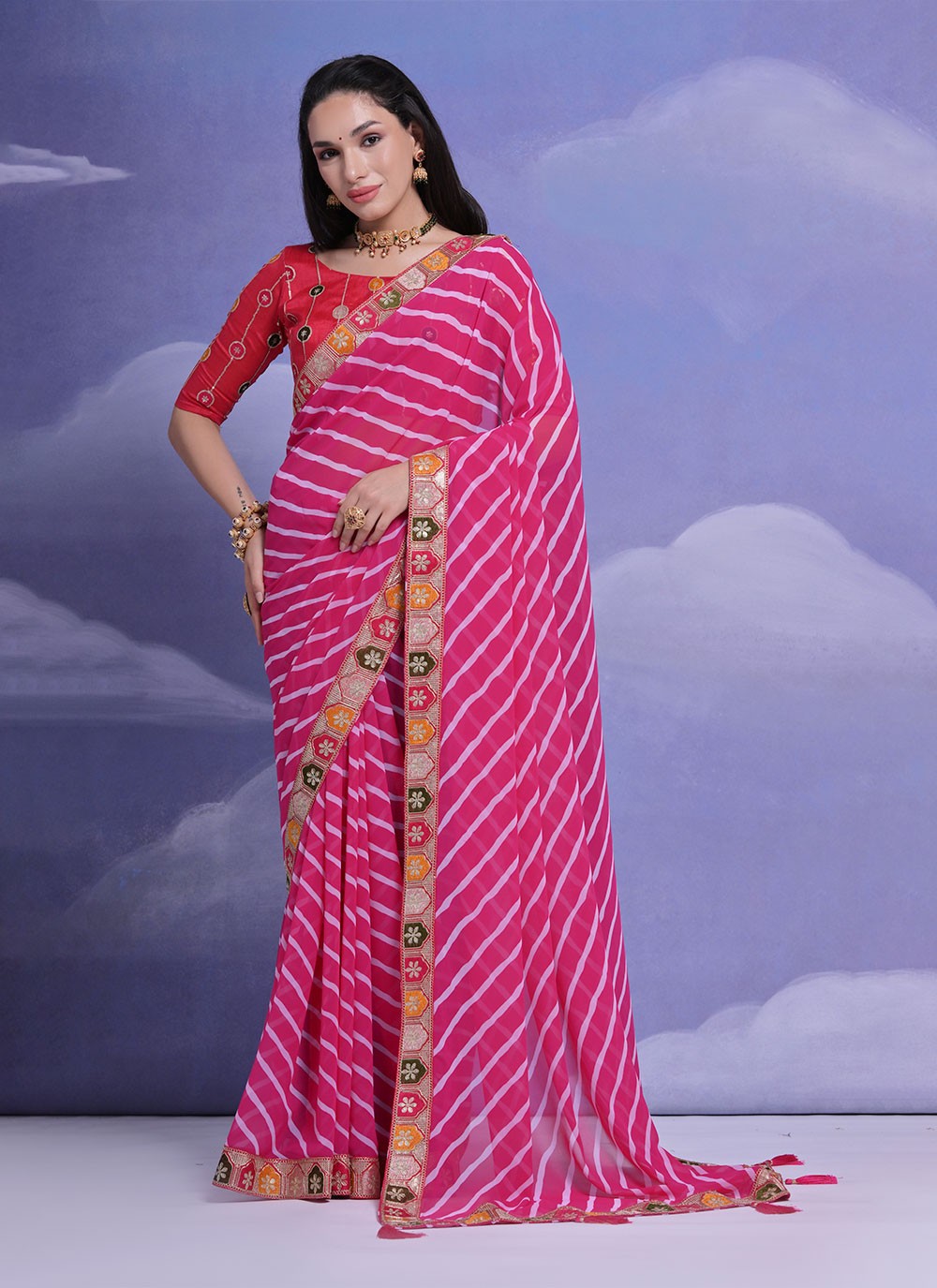 Trendy Border Work Georgette Saree - S4882