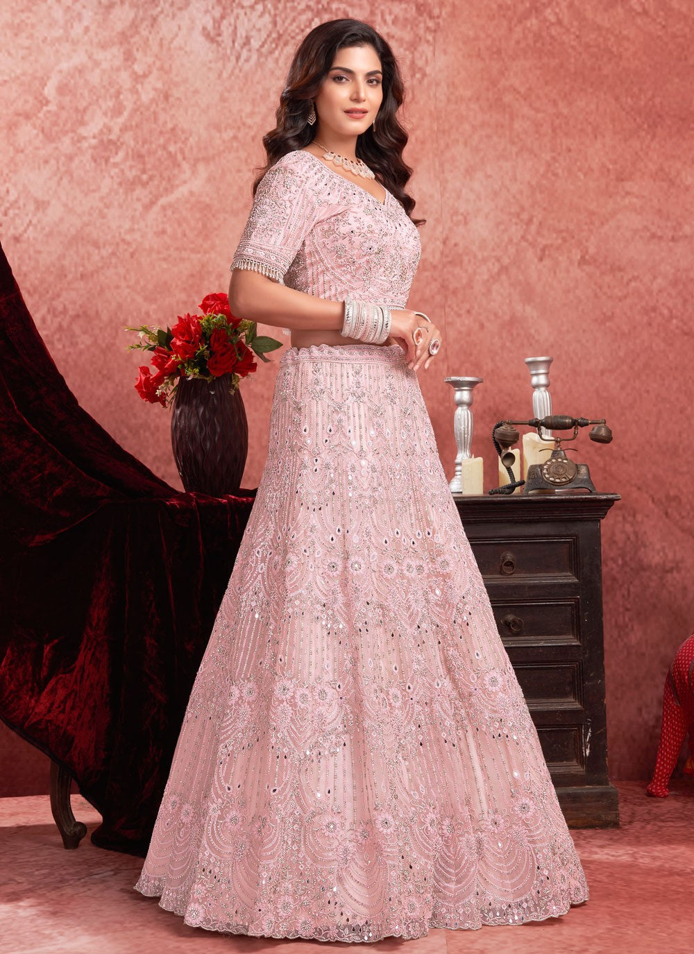 Embroidered Net Readymade Lehenga Choli - L2277