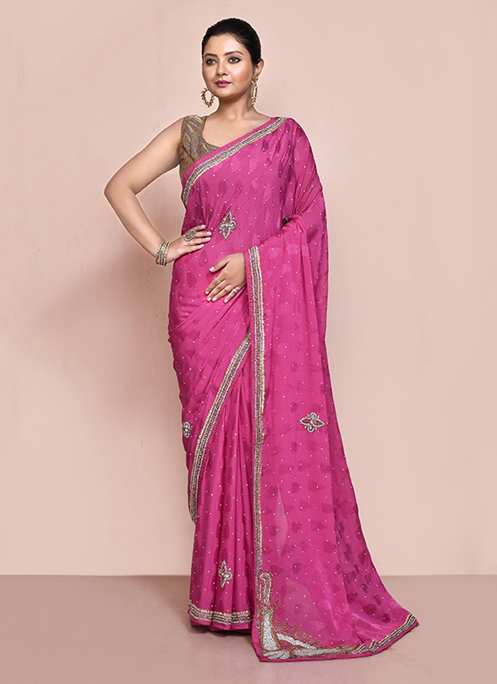 Classic Embroidered Shimmer Saree - S6521