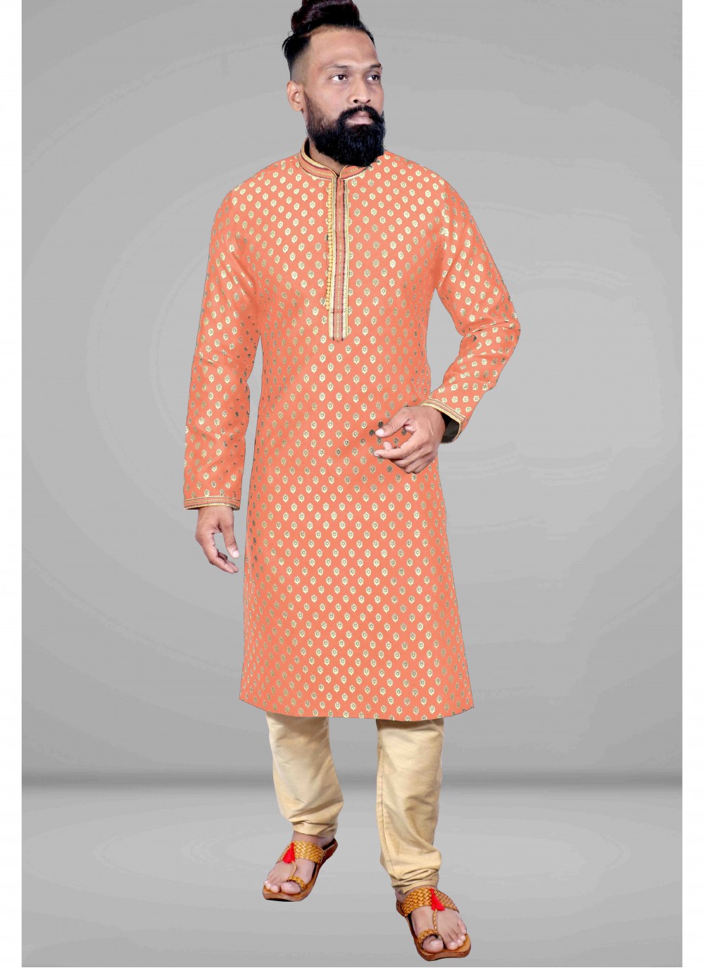 Embroidered Jacquard Pink Kurta Pyjama - M1827