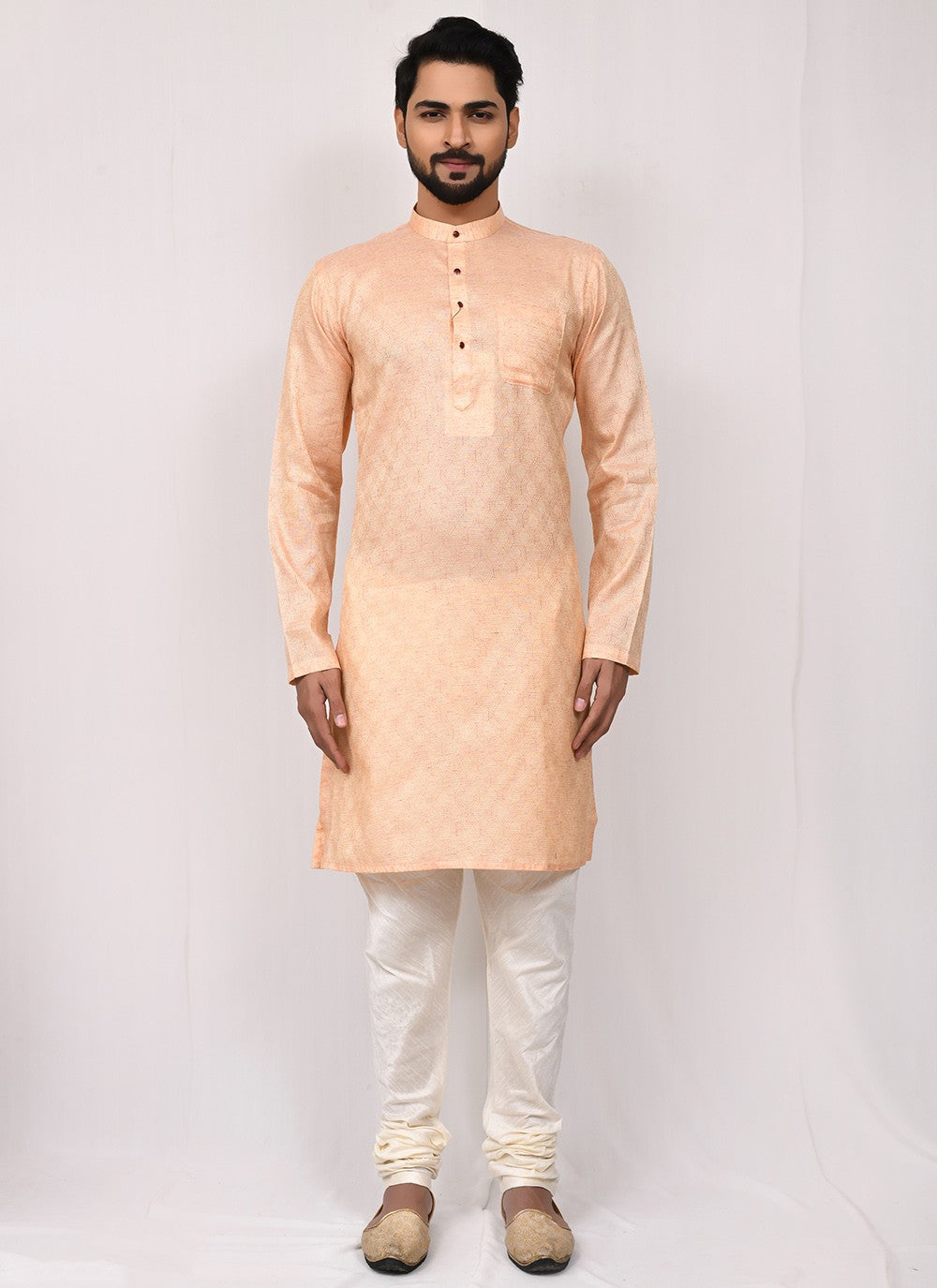 Printed Jacquard Pink Kurta Pyjama - M2519