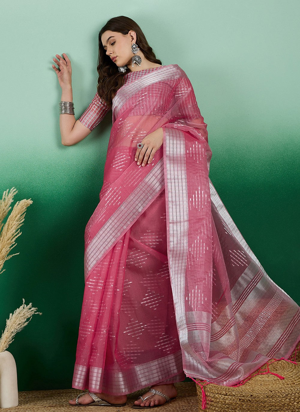 Classic Jacquard Work Khadi, Organza Saree - S7147