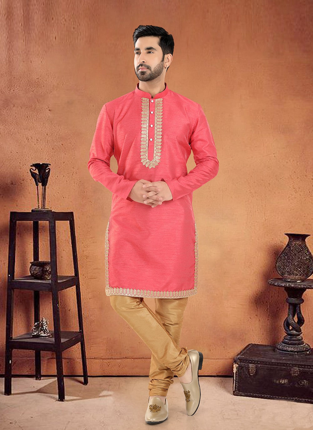 Lace Silk Pink Kurta Pyjama - M8112