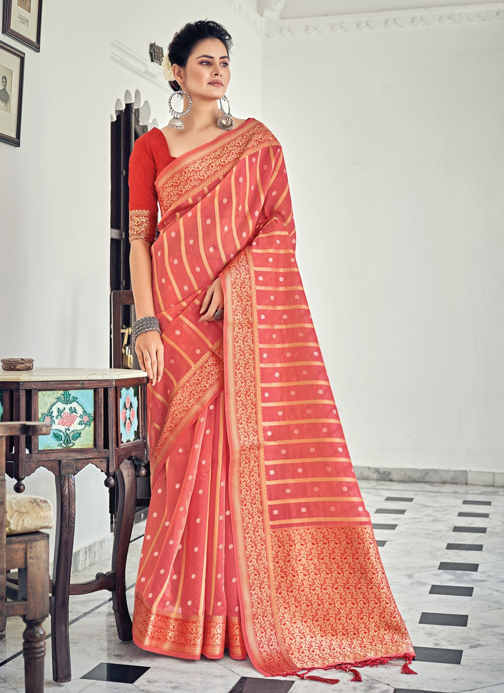 Classic Border Work Organza Saree - S1384