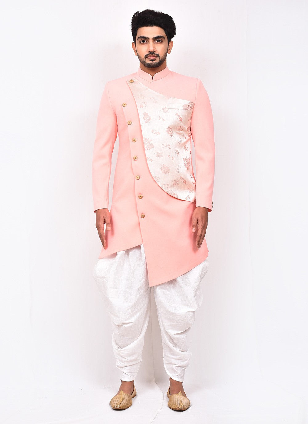 Buttons Lycra Pink Indo Western Sherwani - M3284