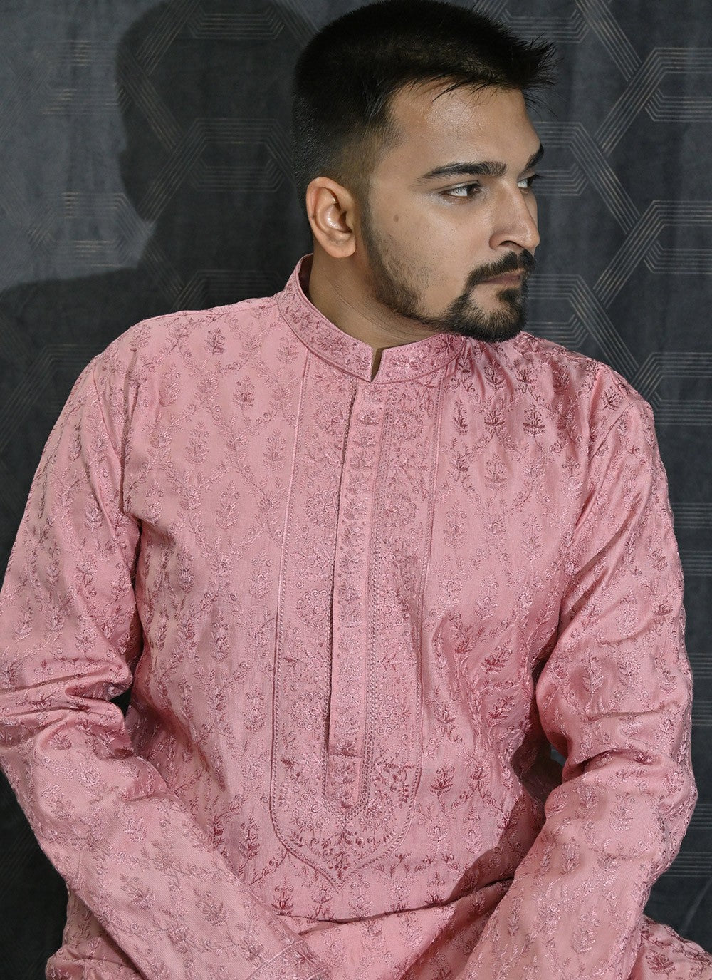 Embroidered Cotton Silk Pink Kurta Pyjama - M6192