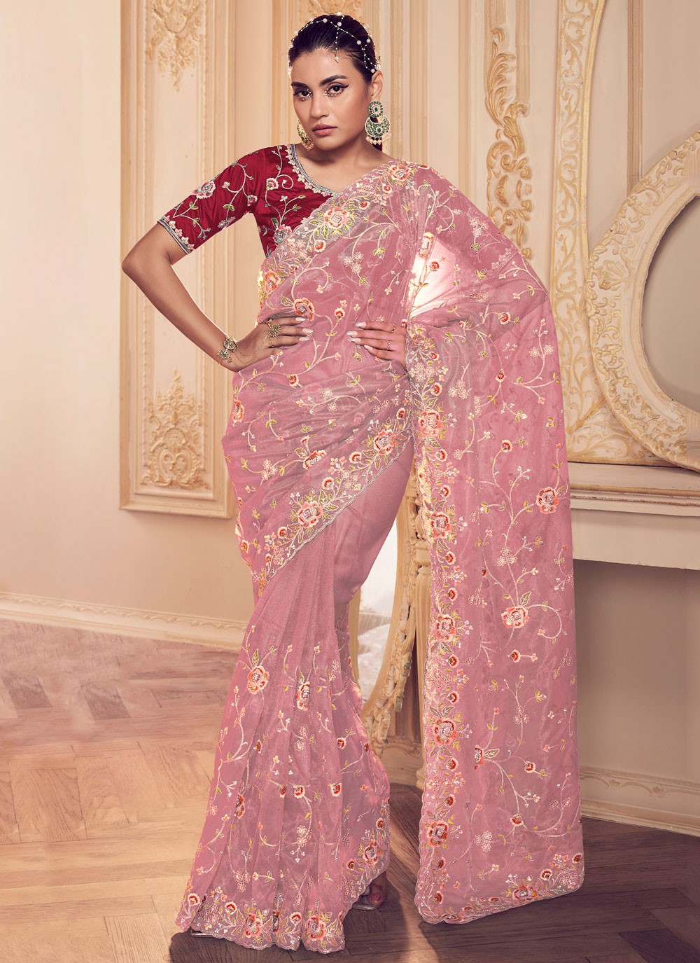 Classic Cord Net Saree - S6344