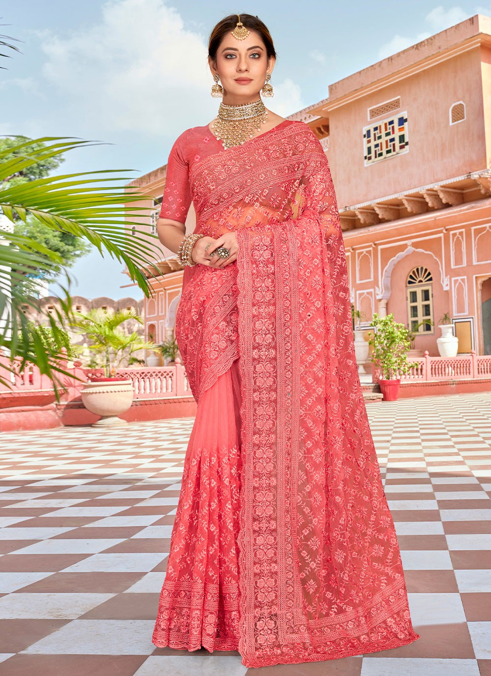 Trendy Embroidered Net Saree - S1760