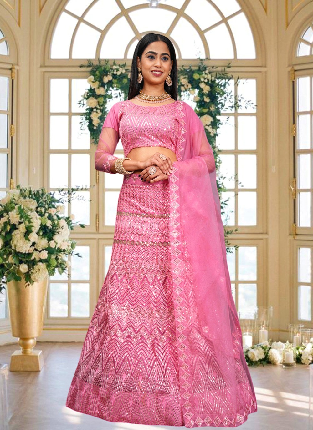 Embroidered Net A - Line Lehenga - L1810