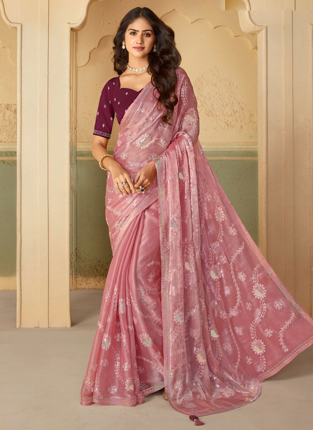 Classic Embroidered Organza Saree - S7695