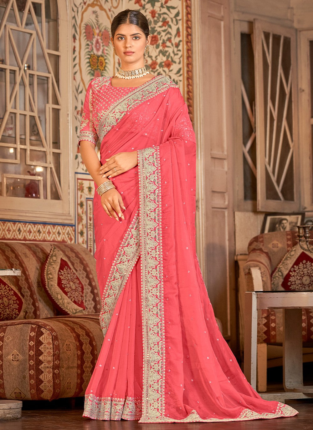 Classic Dori Work Organza Saree - S1743