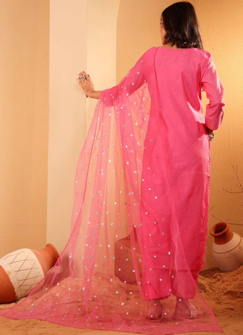 Fancy Work Chanderi Silk Salwar Suit - T4838