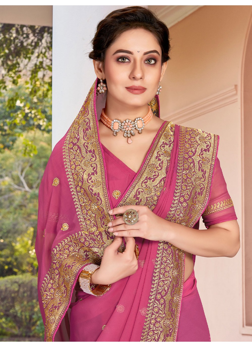 Classic Embroidered Georgette Saree - S1855