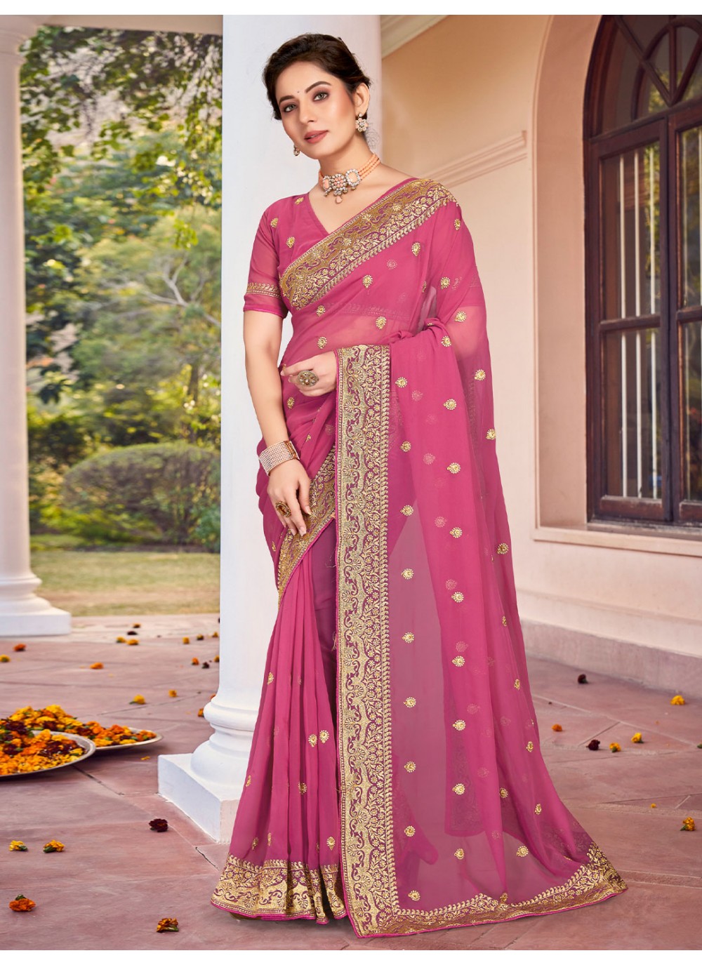 Classic Embroidered Georgette Saree - S1855