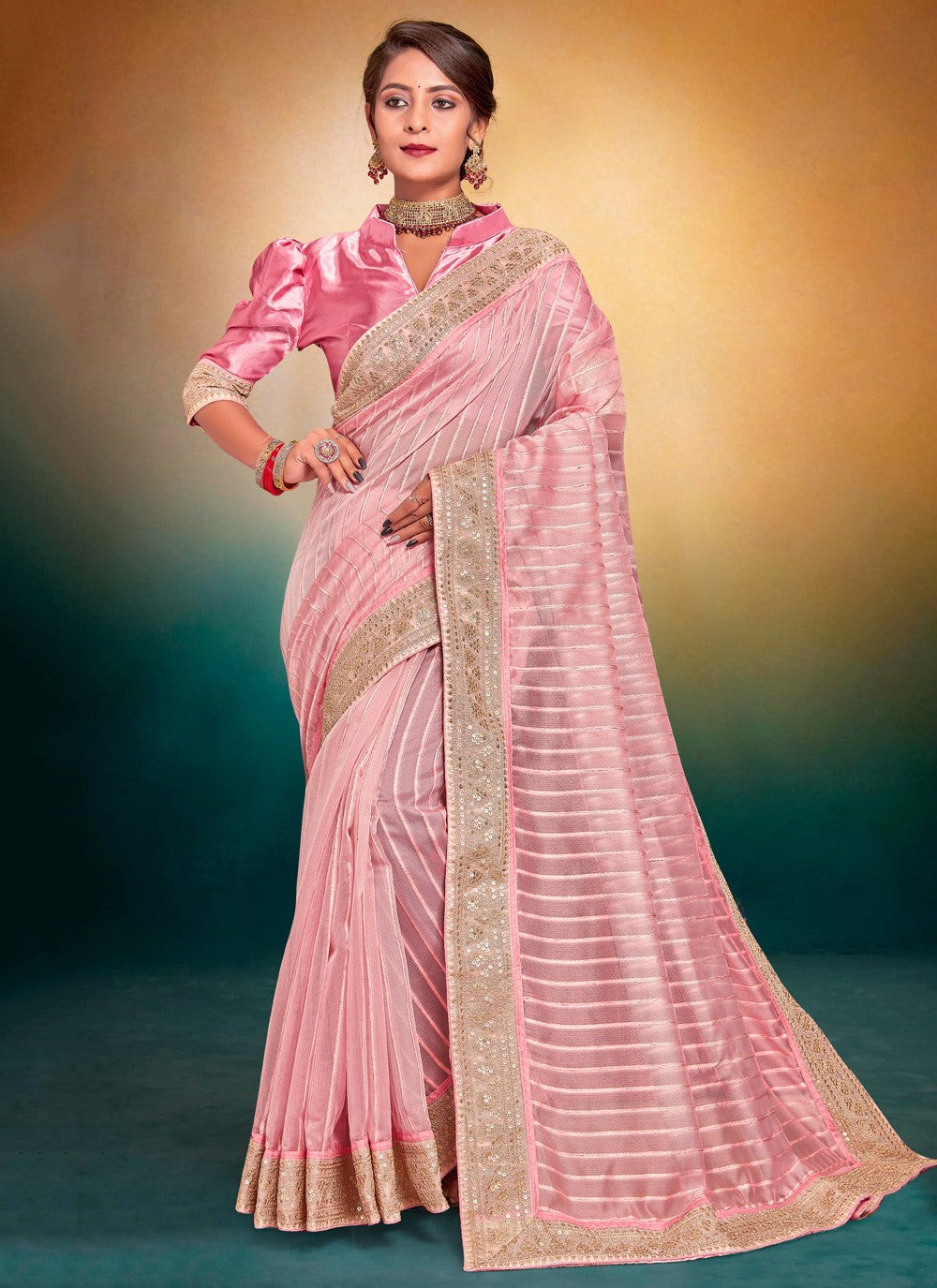 Classic Border Work Fancy Fabric Saree - S4031