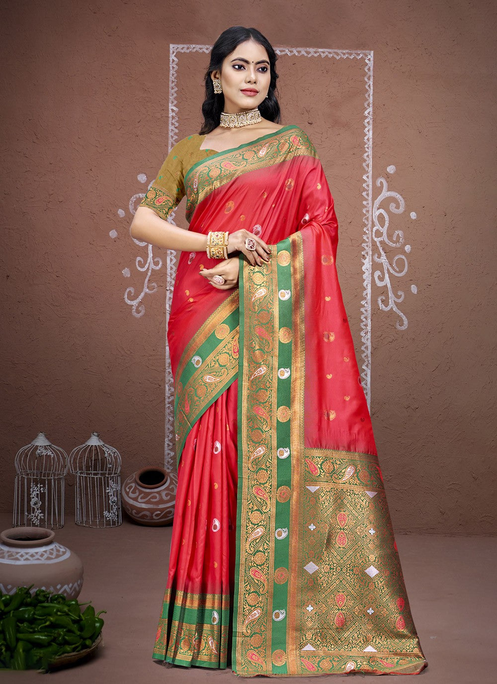 Classic Weaving Zari Silk Orange Saree - S11207