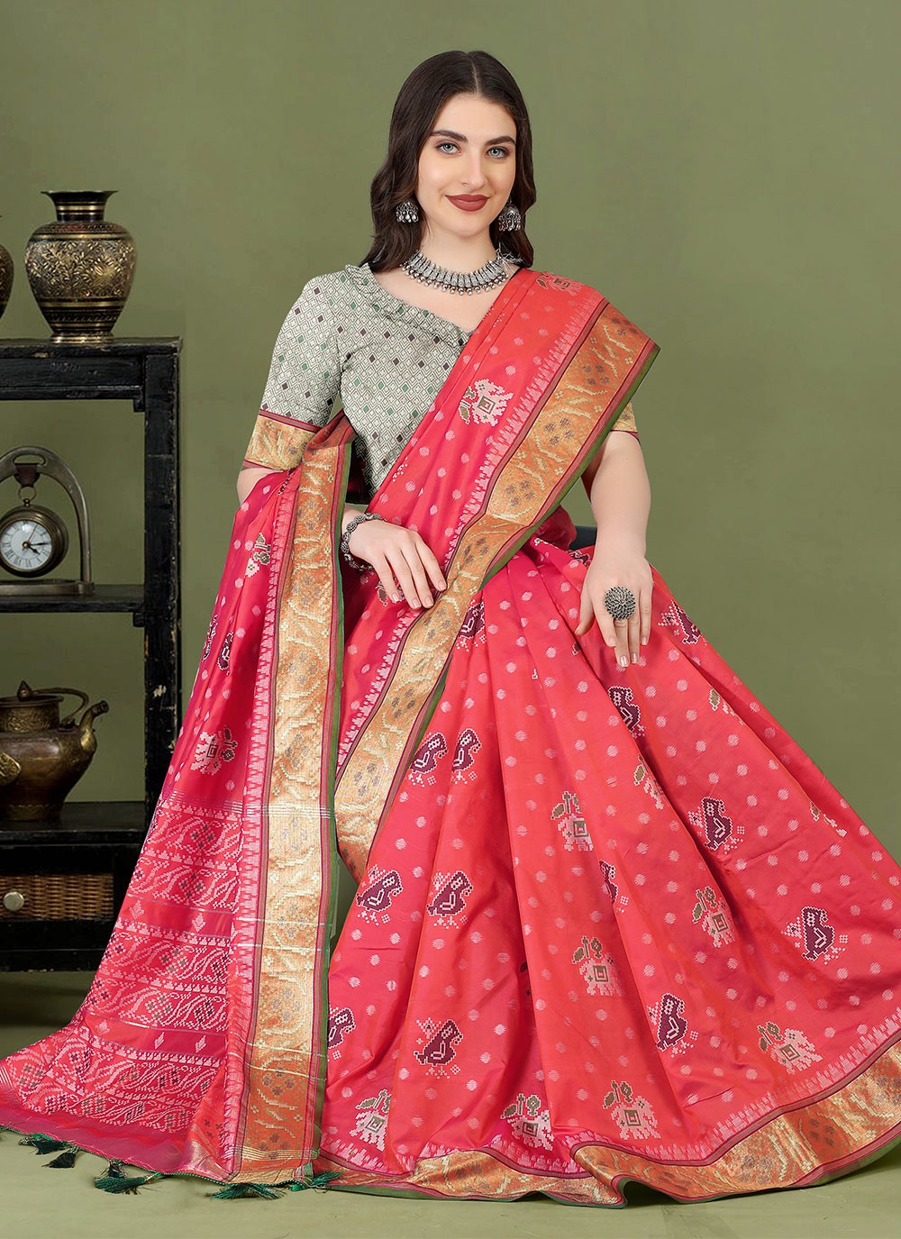 Trendy Meenakari Patola Silk Saree - S4903