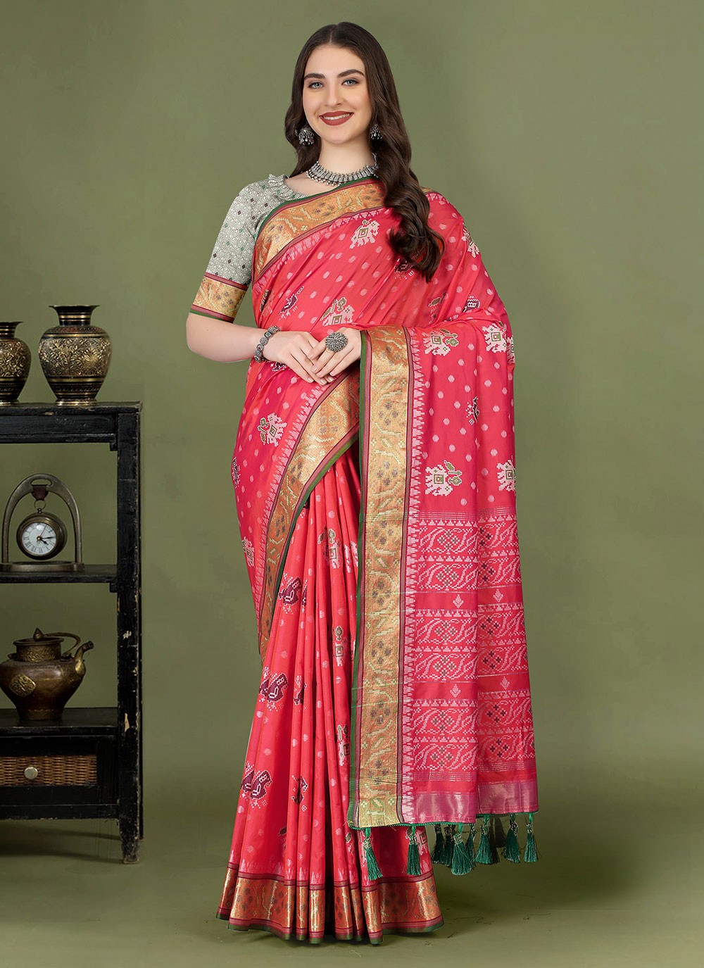 Trendy Meenakari Patola Silk Saree - S4903