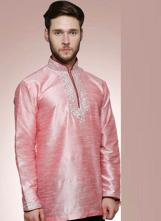 Plain Art Dupion Silk Pink Kurta Pyjama - M1187