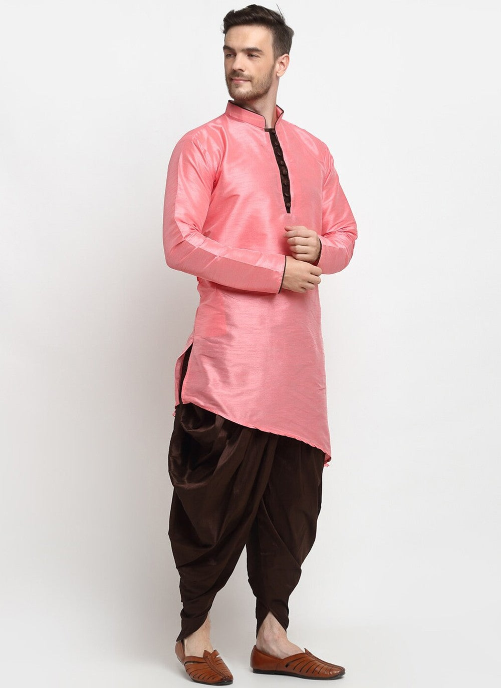 Plain Dupion Silk Pink Dhoti Kurta - M2387