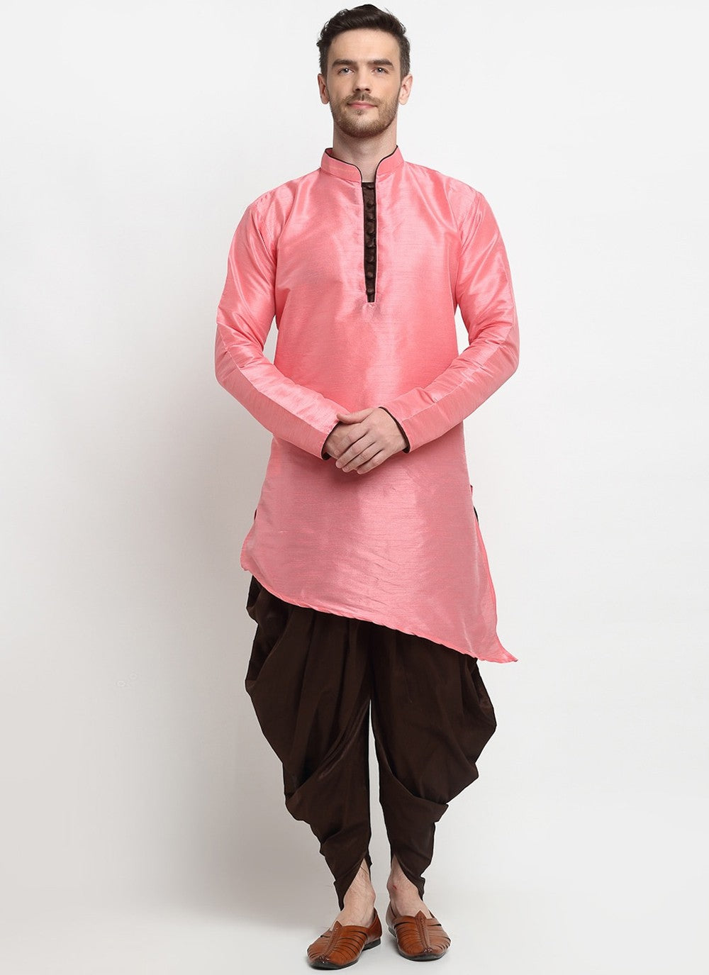 Plain Dupion Silk Pink Dhoti Kurta - M2387